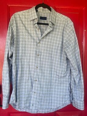 David Donahue Men's Long Sleeve M Button Up Shirt Blue Green Business Work